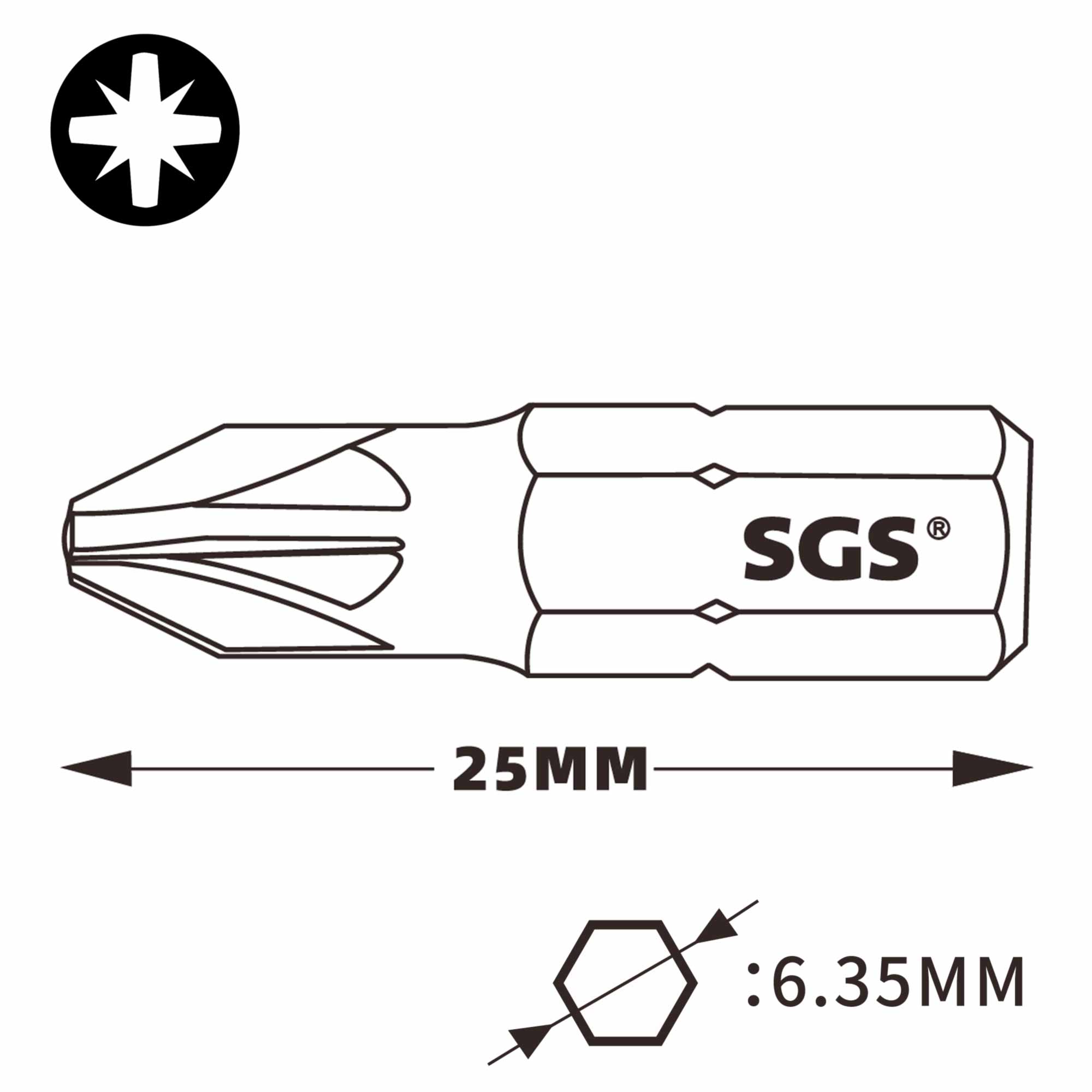 Бита ударная Impact SGS PZ2х25мм S2 20шт 6325-PZ2-IB-20