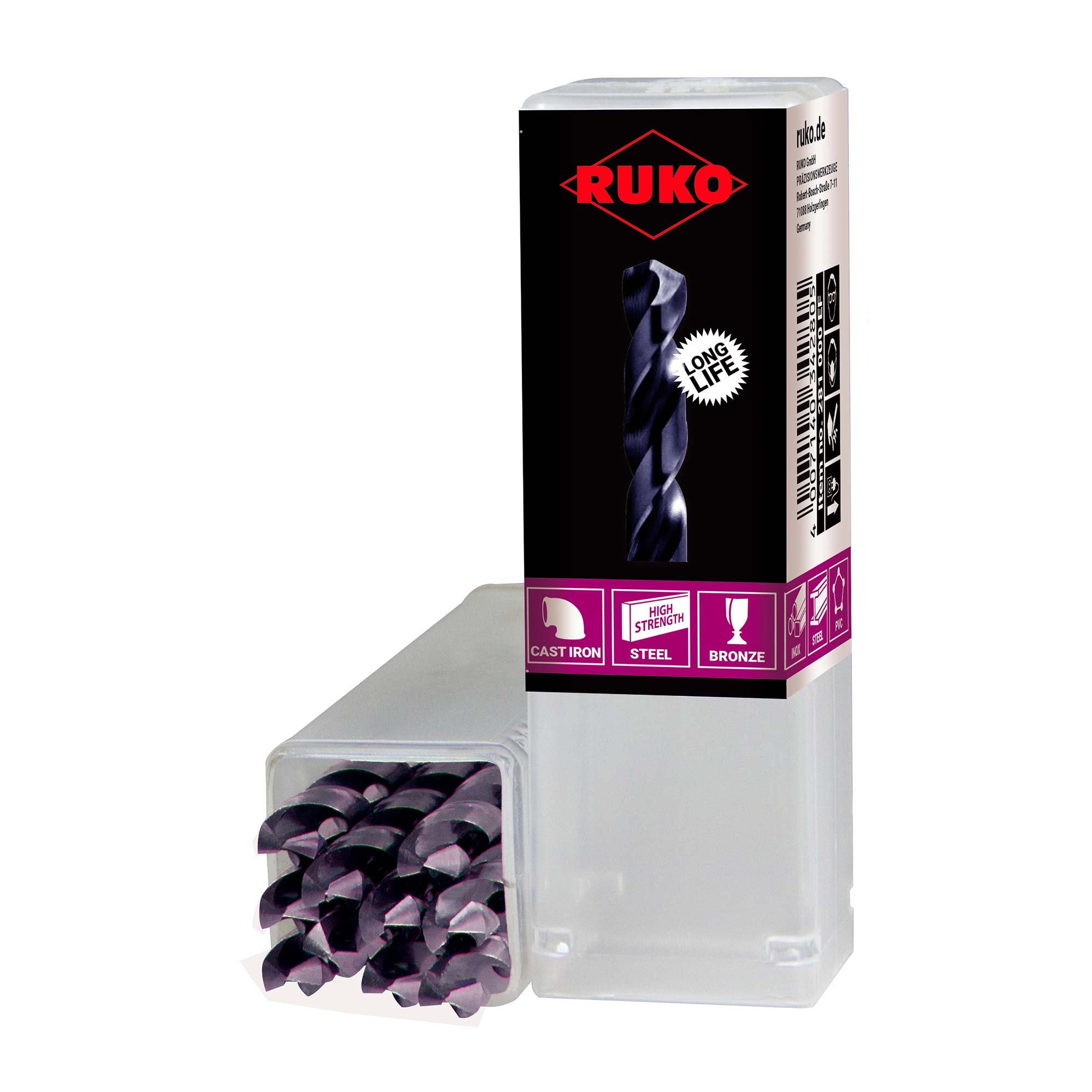 Сверло по металлу Ruko 13x151/101мм DIN338 HSSE-Co8 TiALN h8 5xD 130° 281130EF