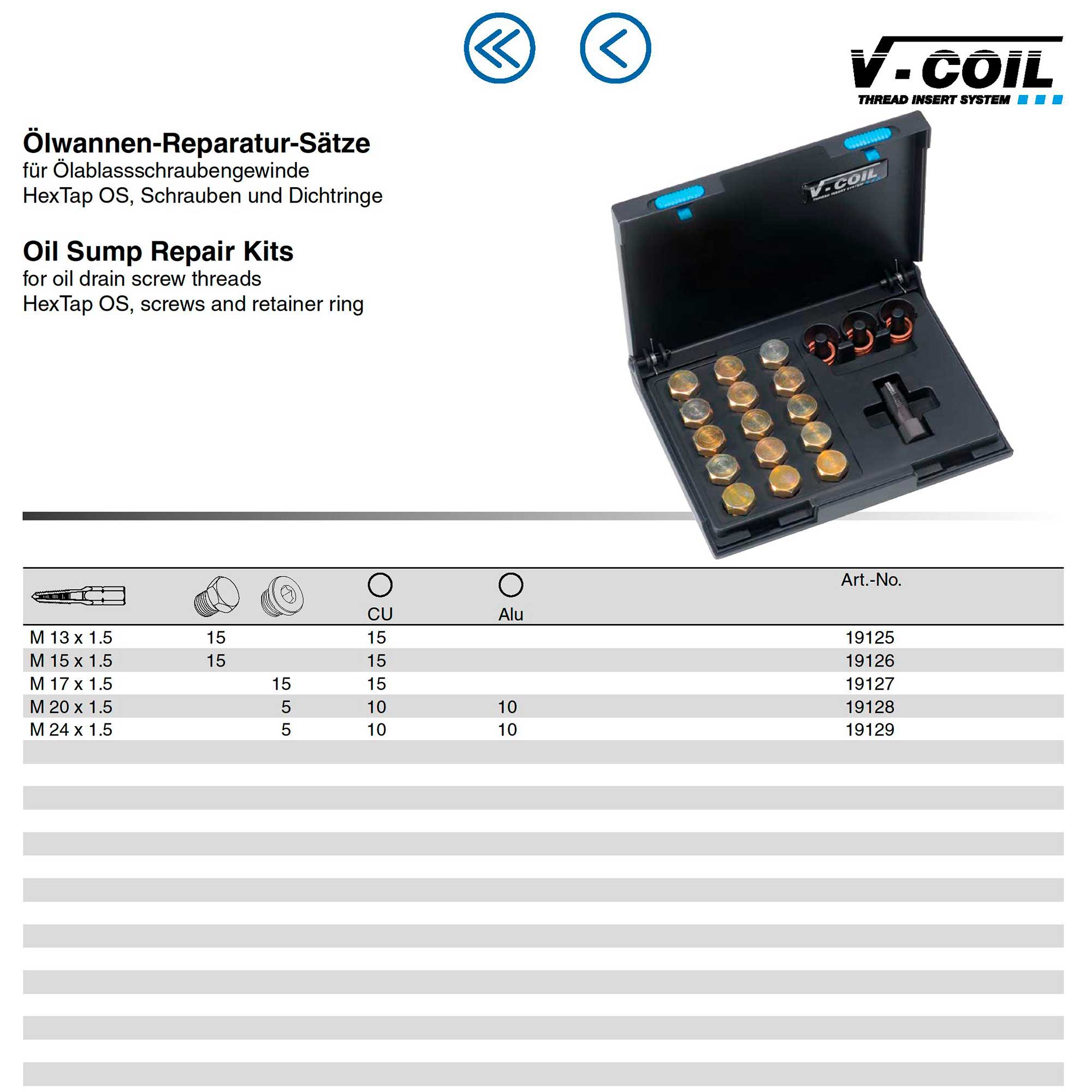 Набор для восстановления резьбы М20х1,5 26пр V-Coil Volkel 19128