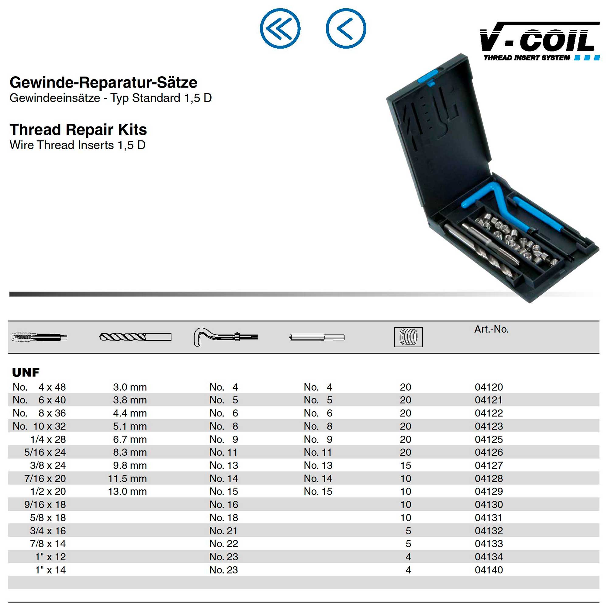 Набор для восстановления резьбы 1/4" -28-UNF 24пр V-Coil Volkel 04125