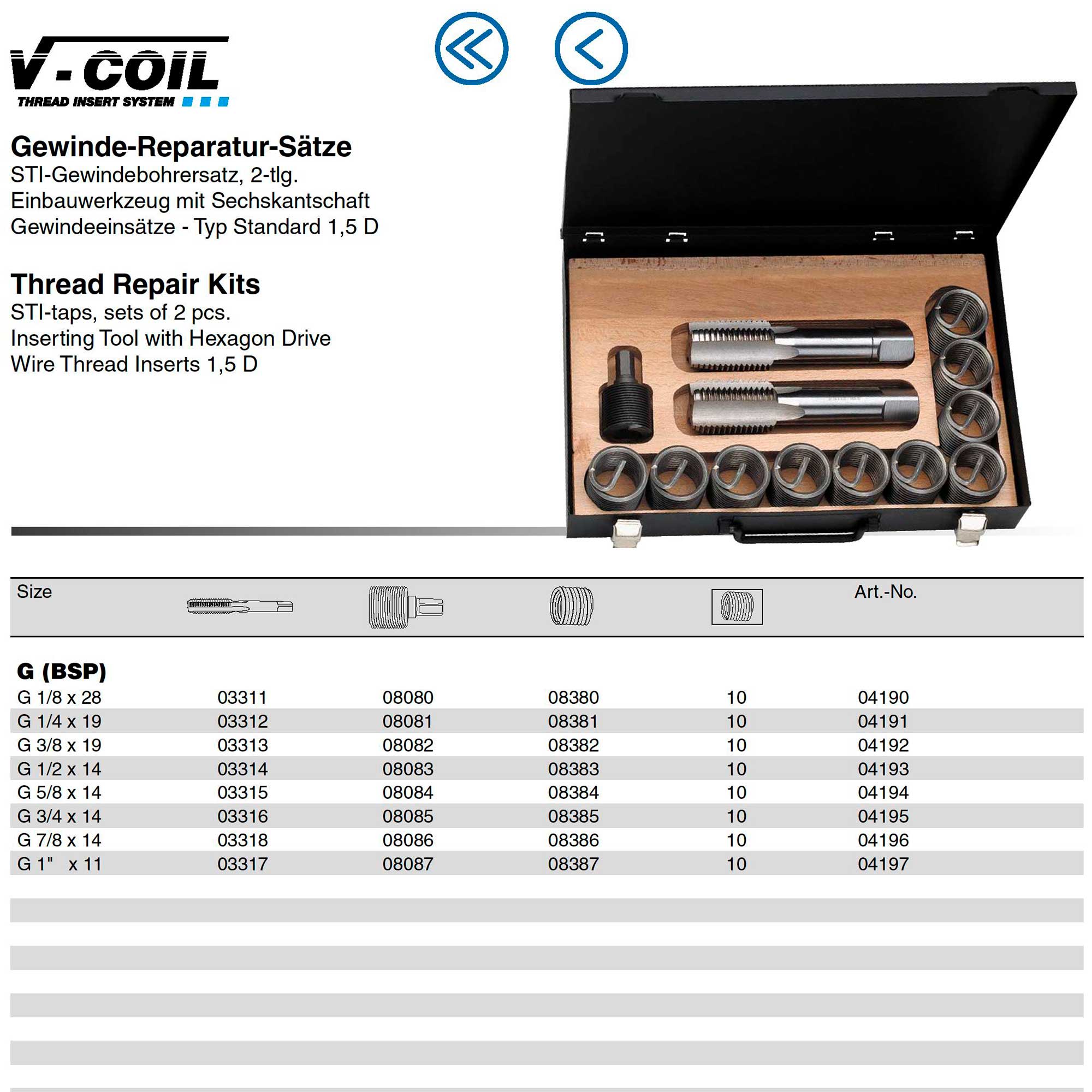 Набор для восстановления резьбы 1/8" -28-G(BSP) 12пр V-Coil Volkel 04190