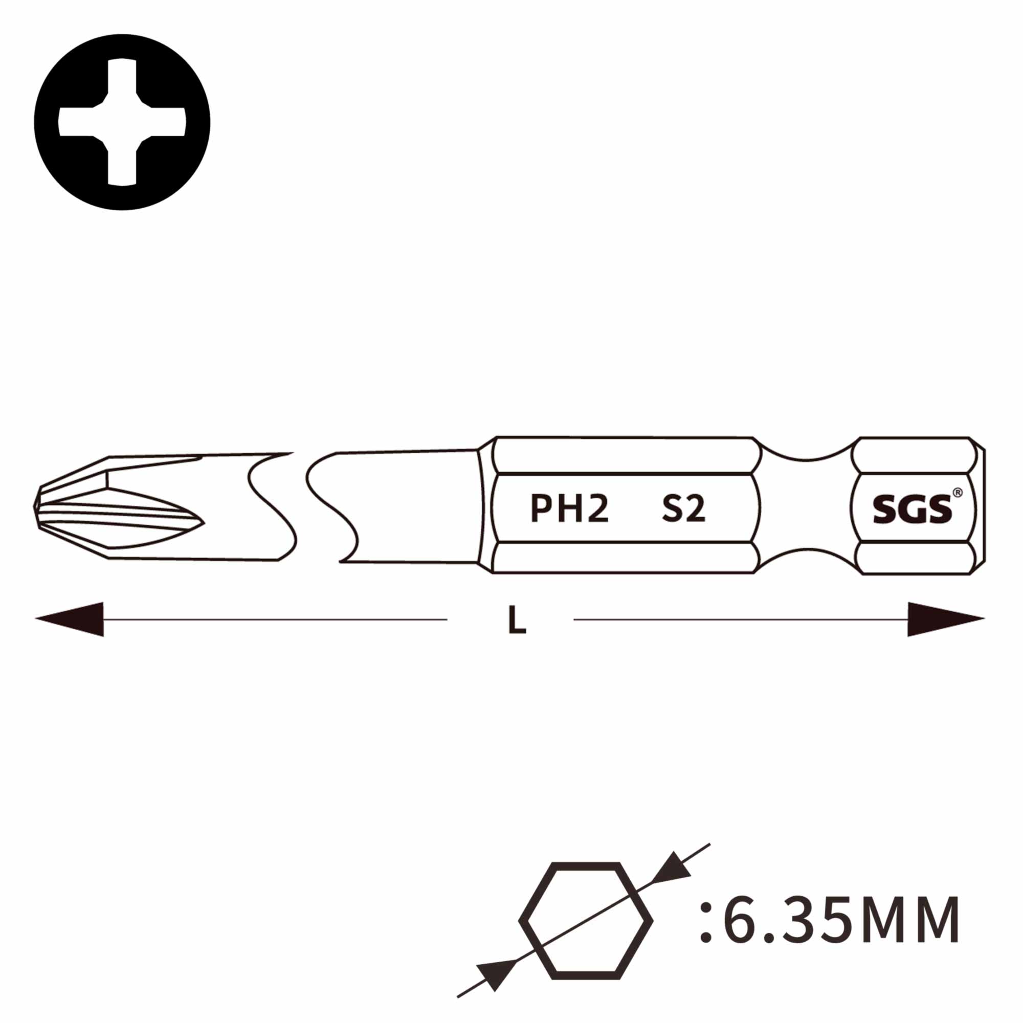 Бита SGS PH1х50мм S2 1шт 6350-4.5-PH1