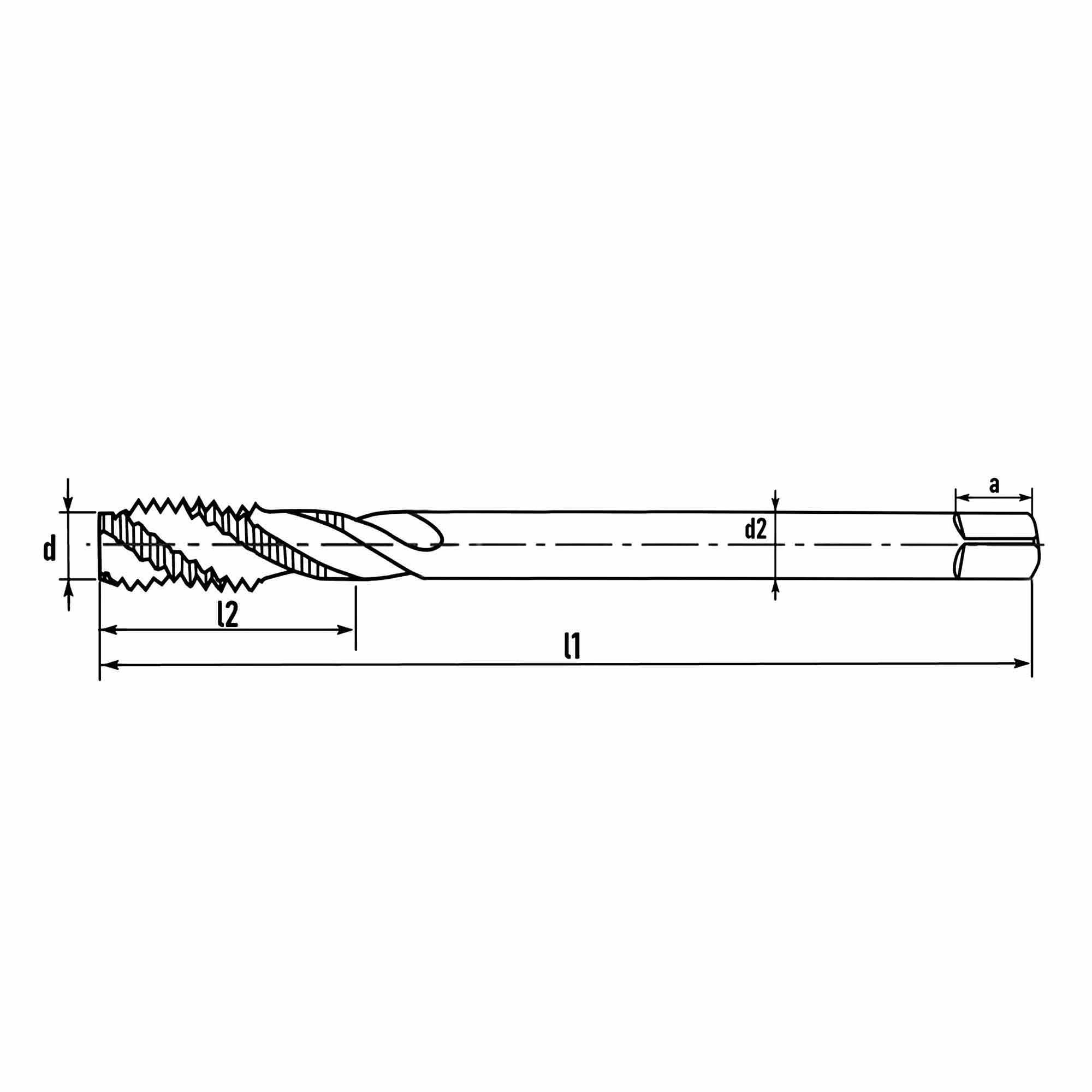 Метчик машинный удлиненный H-Tools М16х2,0 HSSE-TiN 6h C/2-3P R45 200мм 32188THT