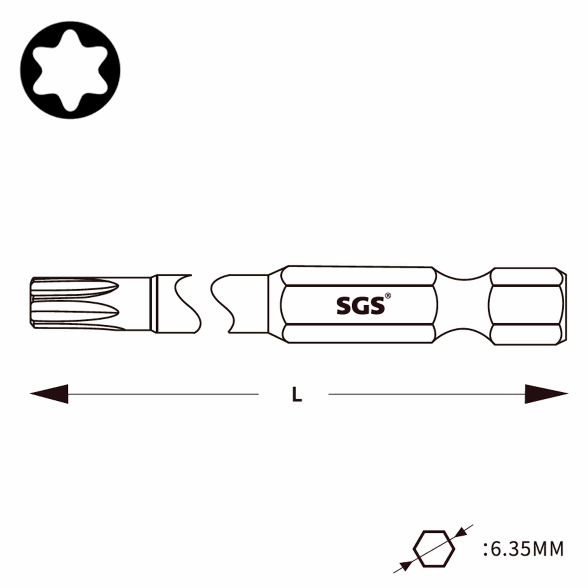 Бита SGS TORX T5х50мм S2 1шт 6350-T5