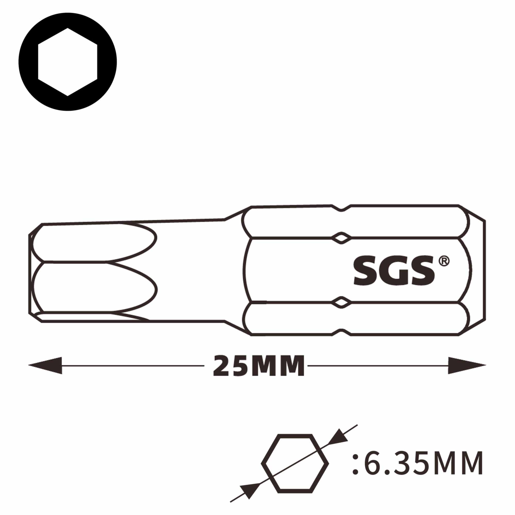 Бита шестигранная ударная Impact SGS HEX6,0х25мм S2 1шт 6325-H6.0-IB