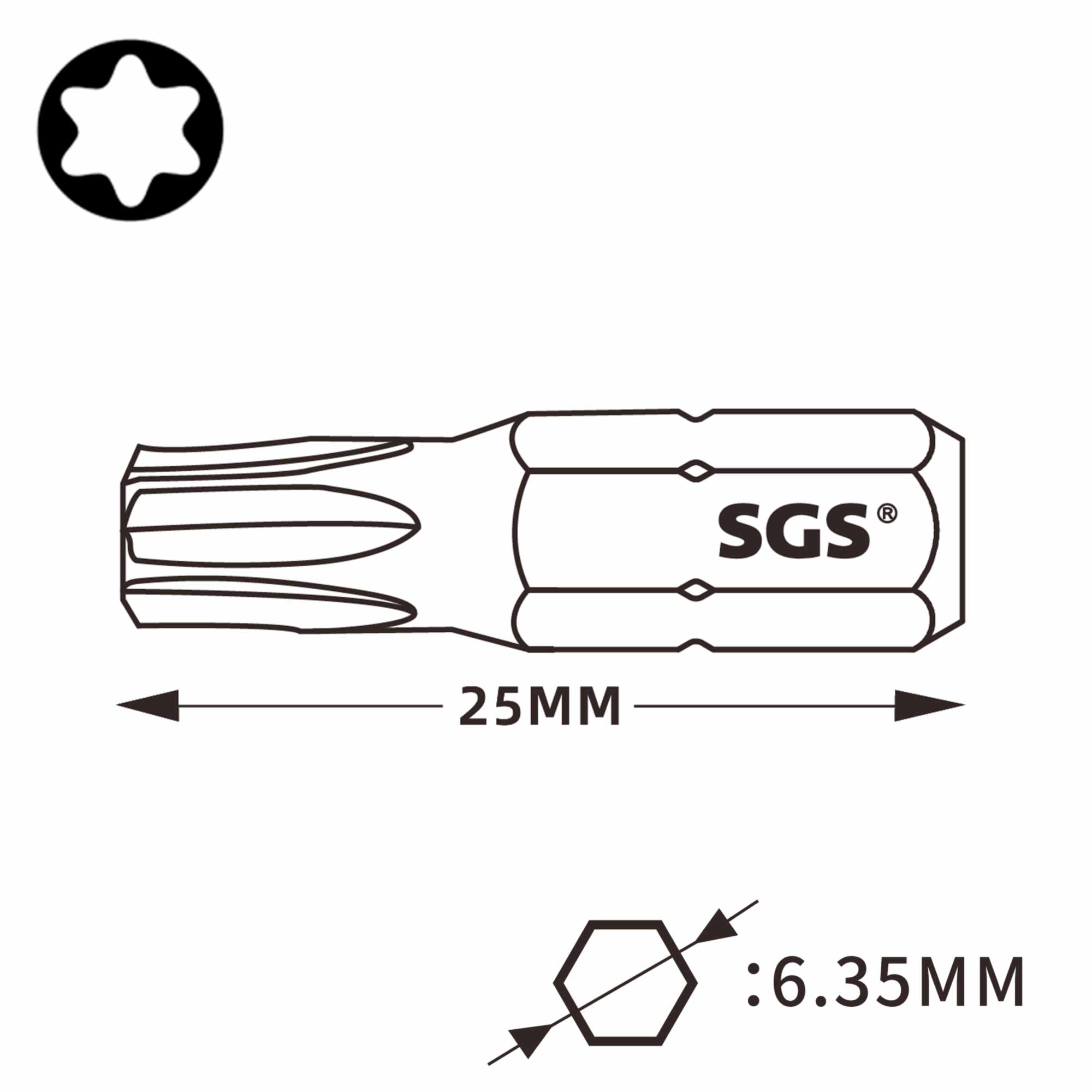 Бита SGS TORX T6х25мм S2 1шт 6325-T6