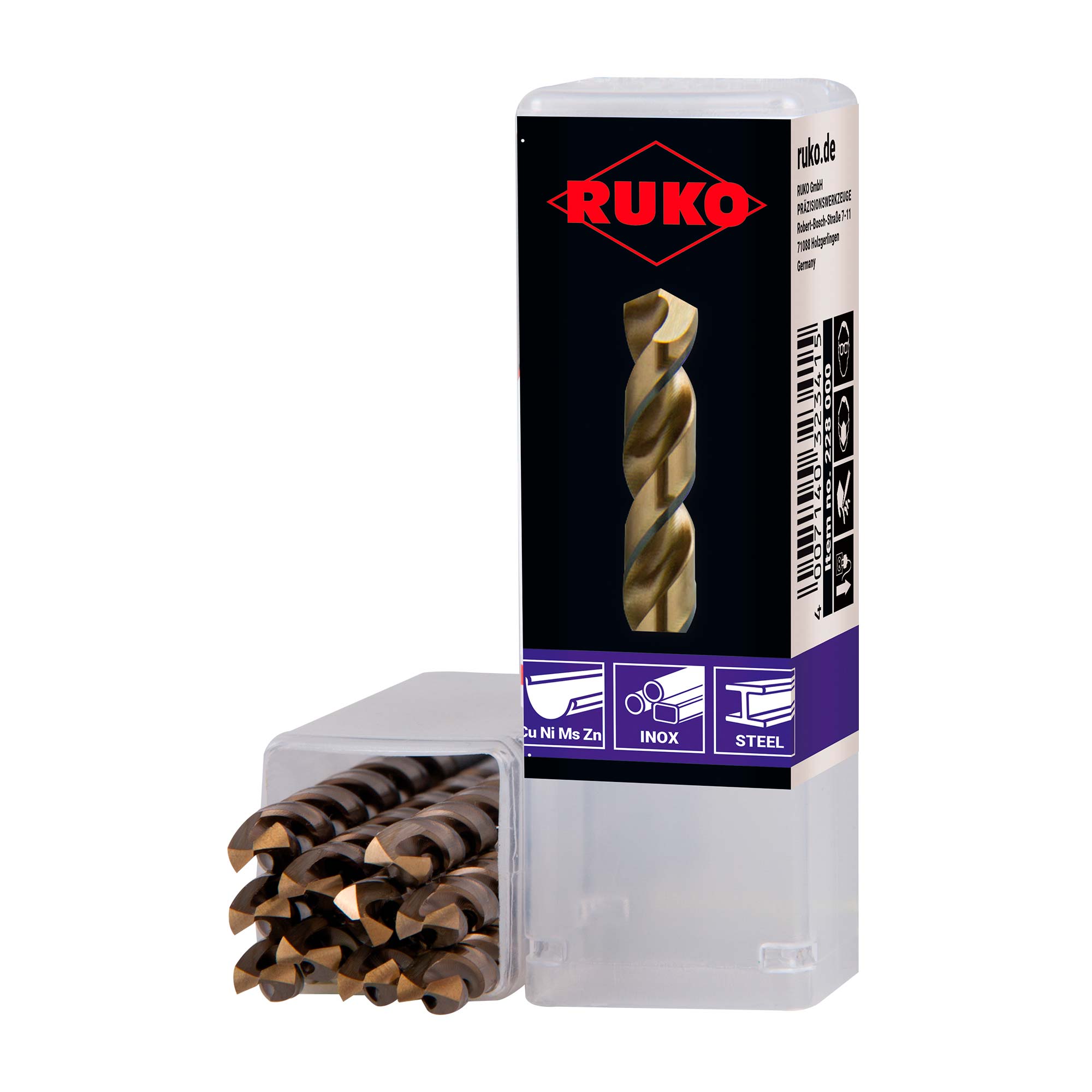 Сверло по металлу Ruko 10,5x133/87мм DIN338 HSSE-Co5 VA h8 5xD 130° 228105