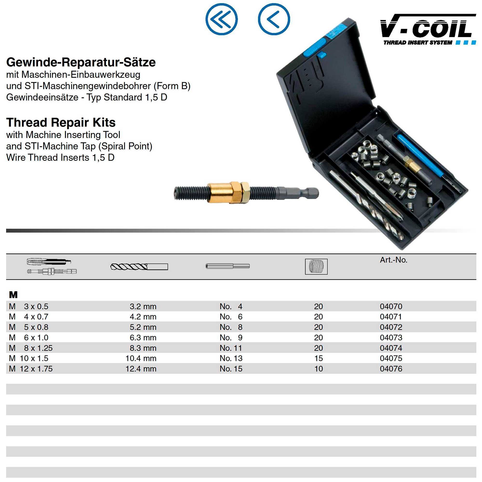 Набор для восстановления резьбы М10х1,5 19пр V-Coil Machine Volkel 04075