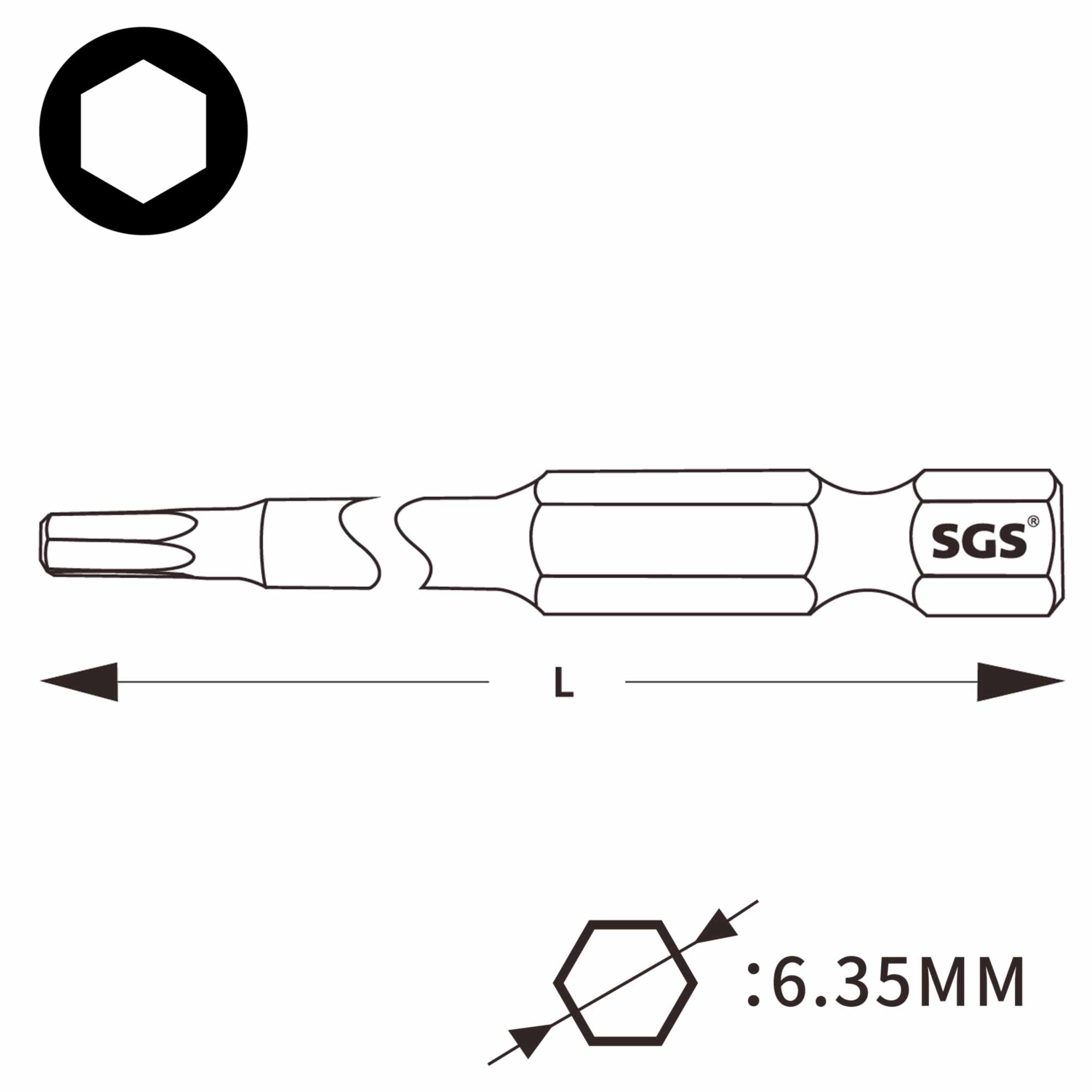 Бита шестигранная SGS HEX3,0х75мм S2 1шт 6375-H3.0