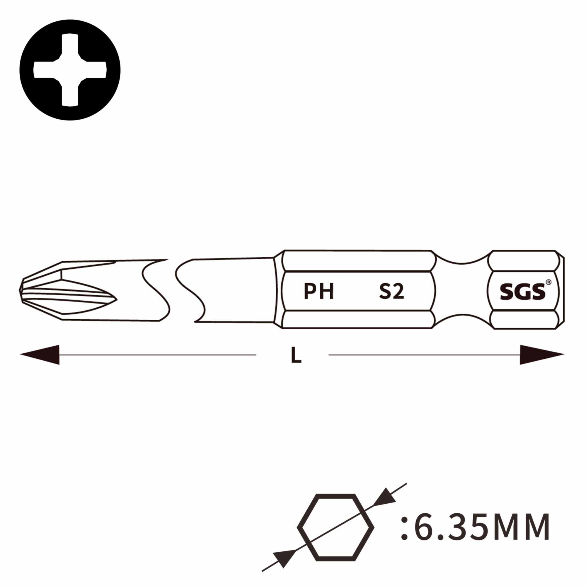 Бита SGS PH0х50мм S2 1шт 6350-3.0-PH0