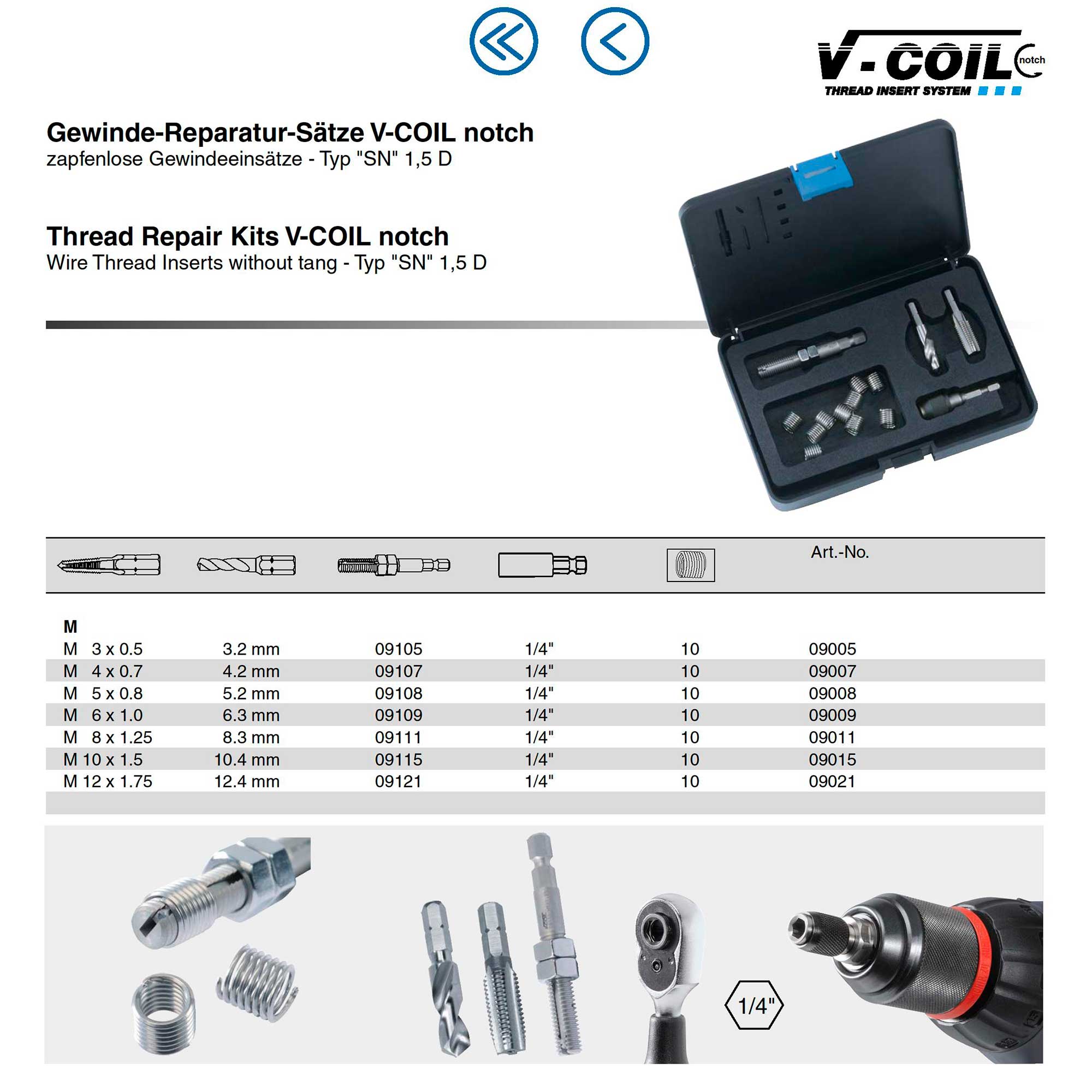 Набор для восстановления резьбы М10х1,5 14пр V-Coil Notch Volkel 09015